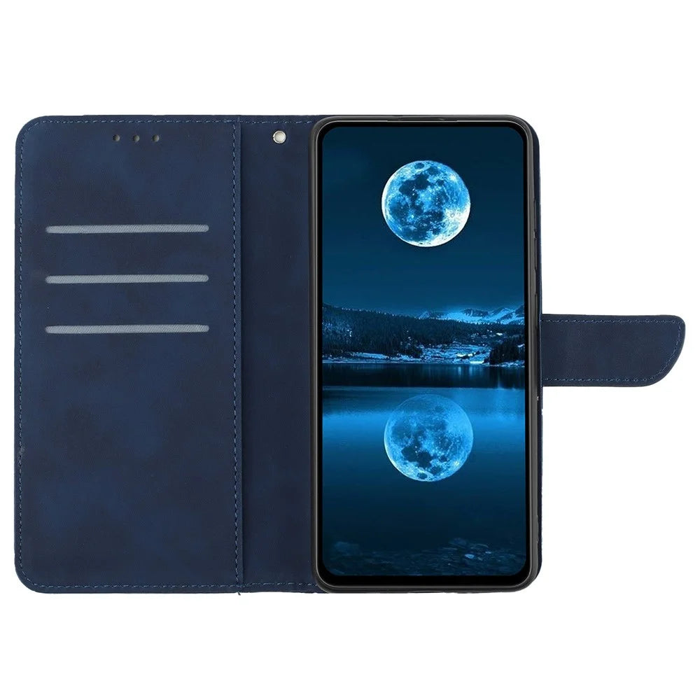 HT05 For Samsung Galaxy S25+ Case Skin-Touch Lines PU Leather Flip Phone Cover - Blue - 2