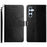 For Samsung Galaxy S25 Case with Wrist Strap Y Shaped Lines Imprint Leather Phone Cover - Black - 1