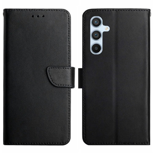 HT02 For Samsung Galaxy S25 Case Genuine Cow Leather Phone Cover Nappa Texture - Black - 1