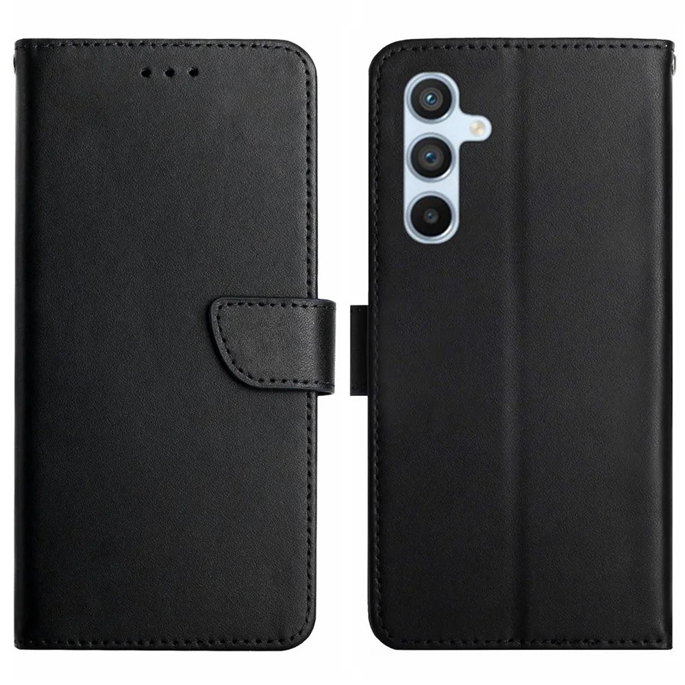 HT02 For Samsung Galaxy S25 Case Genuine Cow Leather Phone Cover Nappa Texture - Black - 1