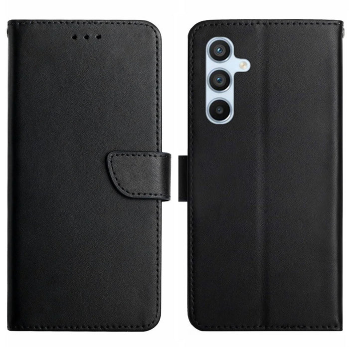 HT02 For Samsung Galaxy S25 Case Genuine Cow Leather Phone Cover Nappa Texture - Black - 1