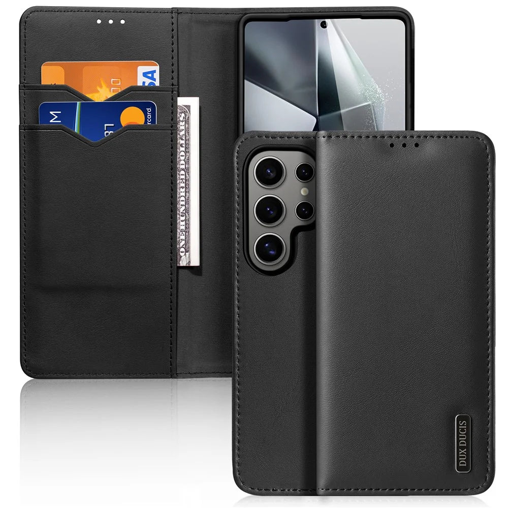 DUX DUCIS Hivo Series For Samsung Galaxy S25 Ultra  Hivo Series Split Leather RFID Blocking Wallet Stand Flip Phone Cover (Non-magnetic) - Black - 1