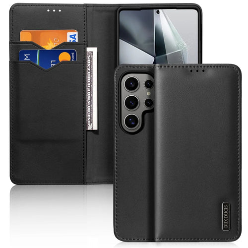 DUX DUCIS Hivo Series For Samsung Galaxy S25 Ultra  Hivo Series Split Leather RFID Blocking Wallet Stand Flip Phone Cover (Non-magnetic) - Black - 1