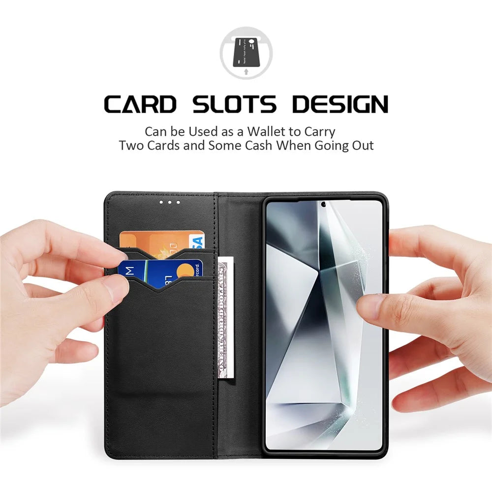 DUX DUCIS Hivo Series For Samsung Galaxy S25 Ultra  Hivo Series Split Leather RFID Blocking Wallet Stand Flip Phone Cover (Non-magnetic) - Black - 2