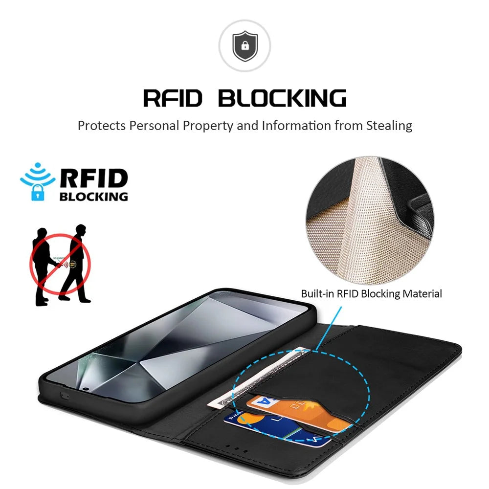 DUX DUCIS Hivo Series For Samsung Galaxy S25 Ultra  Hivo Series Split Leather RFID Blocking Wallet Stand Flip Phone Cover (Non-magnetic) - Black - 3