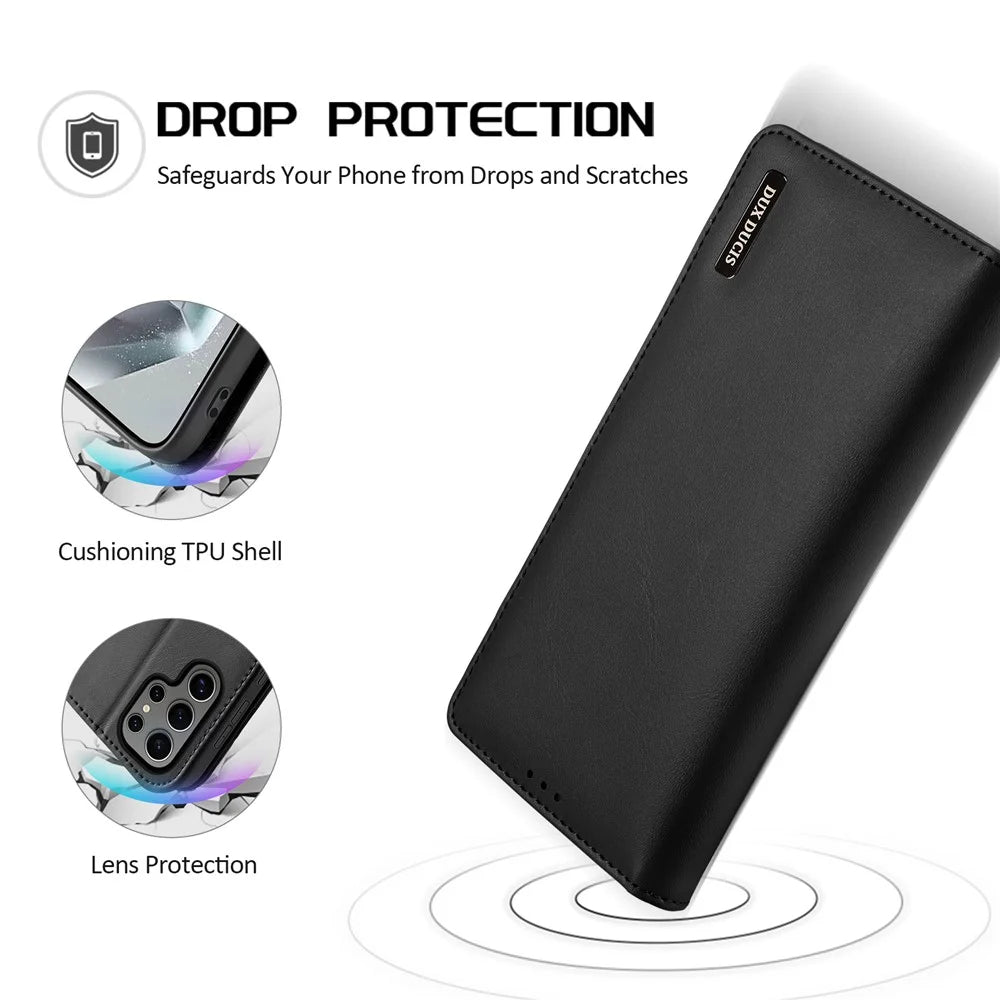 DUX DUCIS Hivo Series For Samsung Galaxy S25 Ultra  Hivo Series Split Leather RFID Blocking Wallet Stand Flip Phone Cover (Non-magnetic) - Black - 4