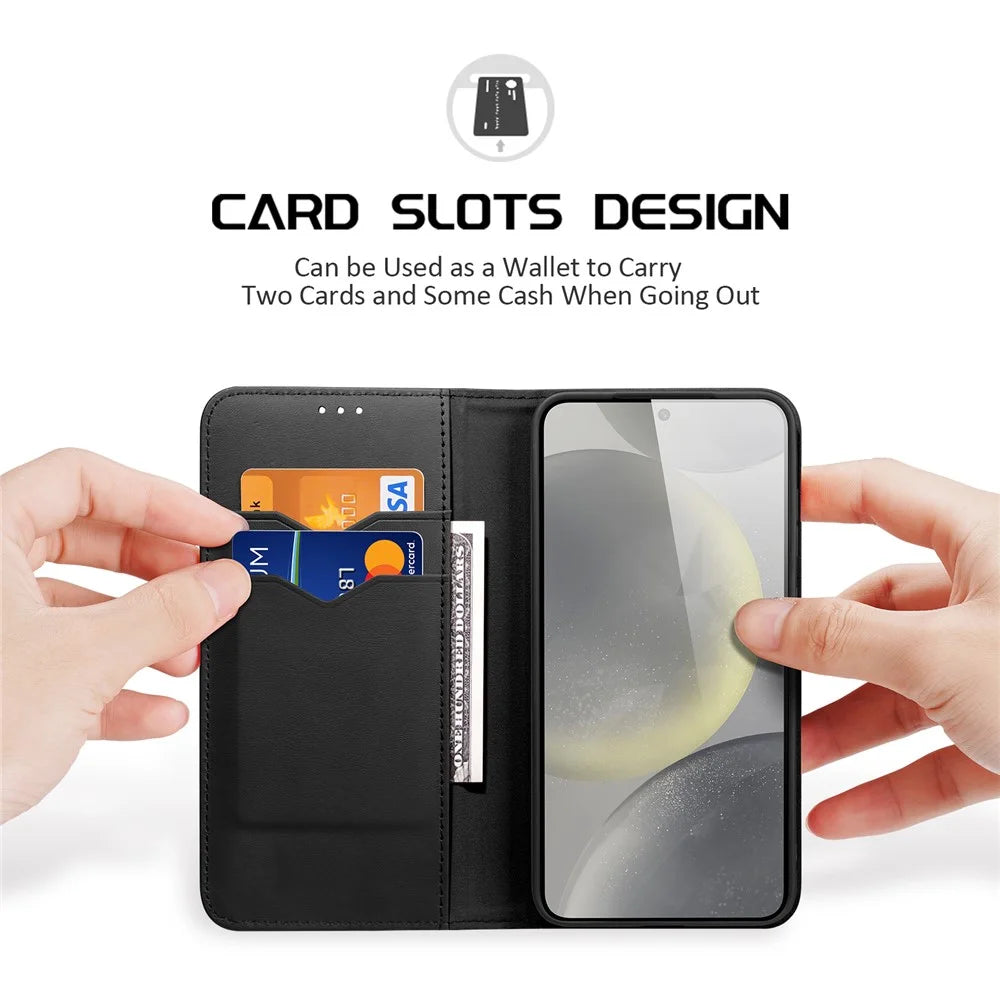 DUX DUCIS Hivo Series For Samsung Galaxy S25 Case Cowhide Leather RFID Blocking Wallet Stand Flip Phone Cover - Black - 2