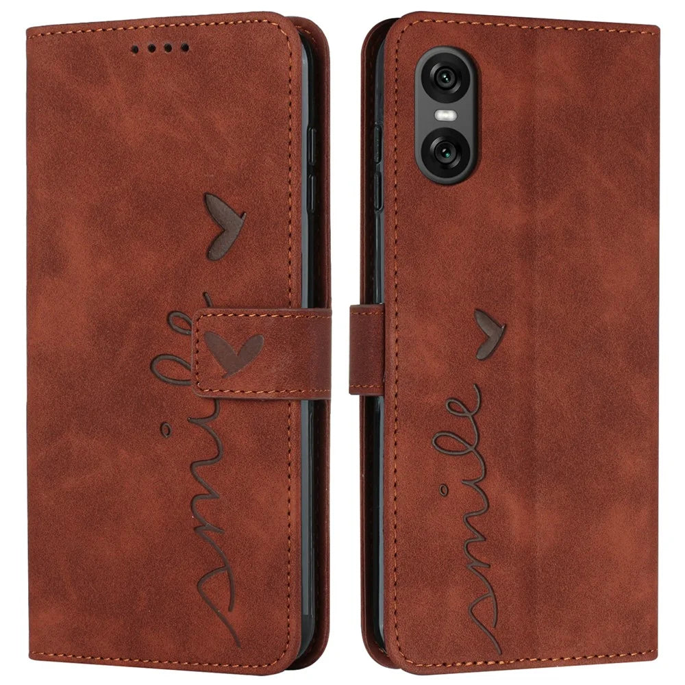 For Sony Xperia 5 VI Case Viewing Stand PU Leather Phone Cover Imprinted Pattern - Brown - 1