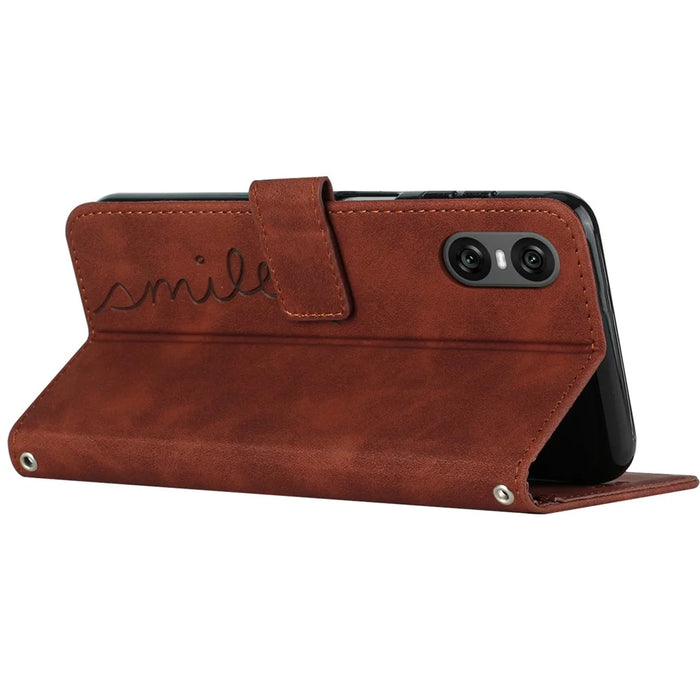 For Sony Xperia 5 VI Case Viewing Stand PU Leather Phone Cover Imprinted Pattern - Brown - 3