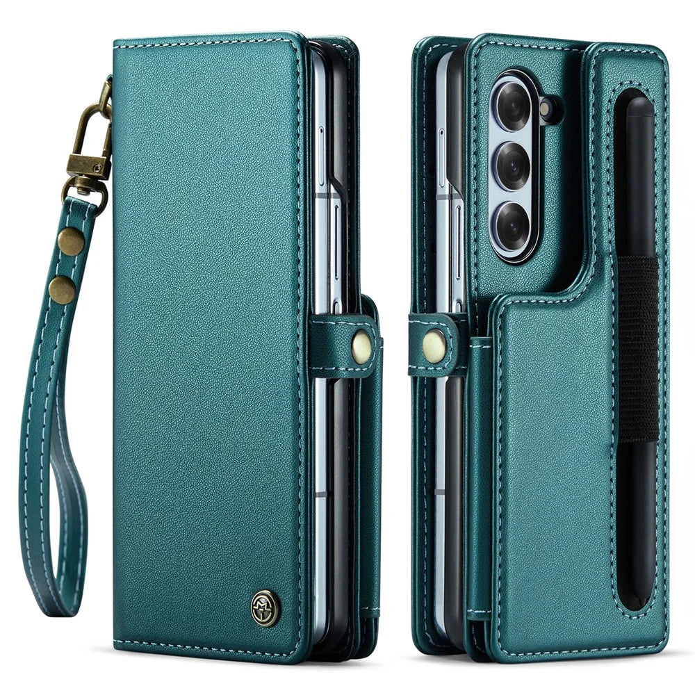 CASEME For Samsung Galaxy Z Fold6 5G Case  C22 Series  Leather+TPU Cover RFID Blocking 7 Card Slots - Green - 1