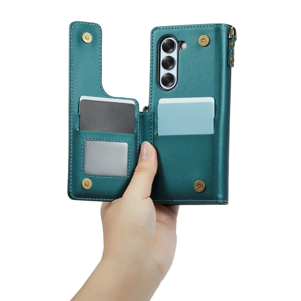 CASEME For Samsung Galaxy Z Fold6 5G Case  C22 Series  Leather+TPU Cover RFID Blocking 7 Card Slots - Green - 3