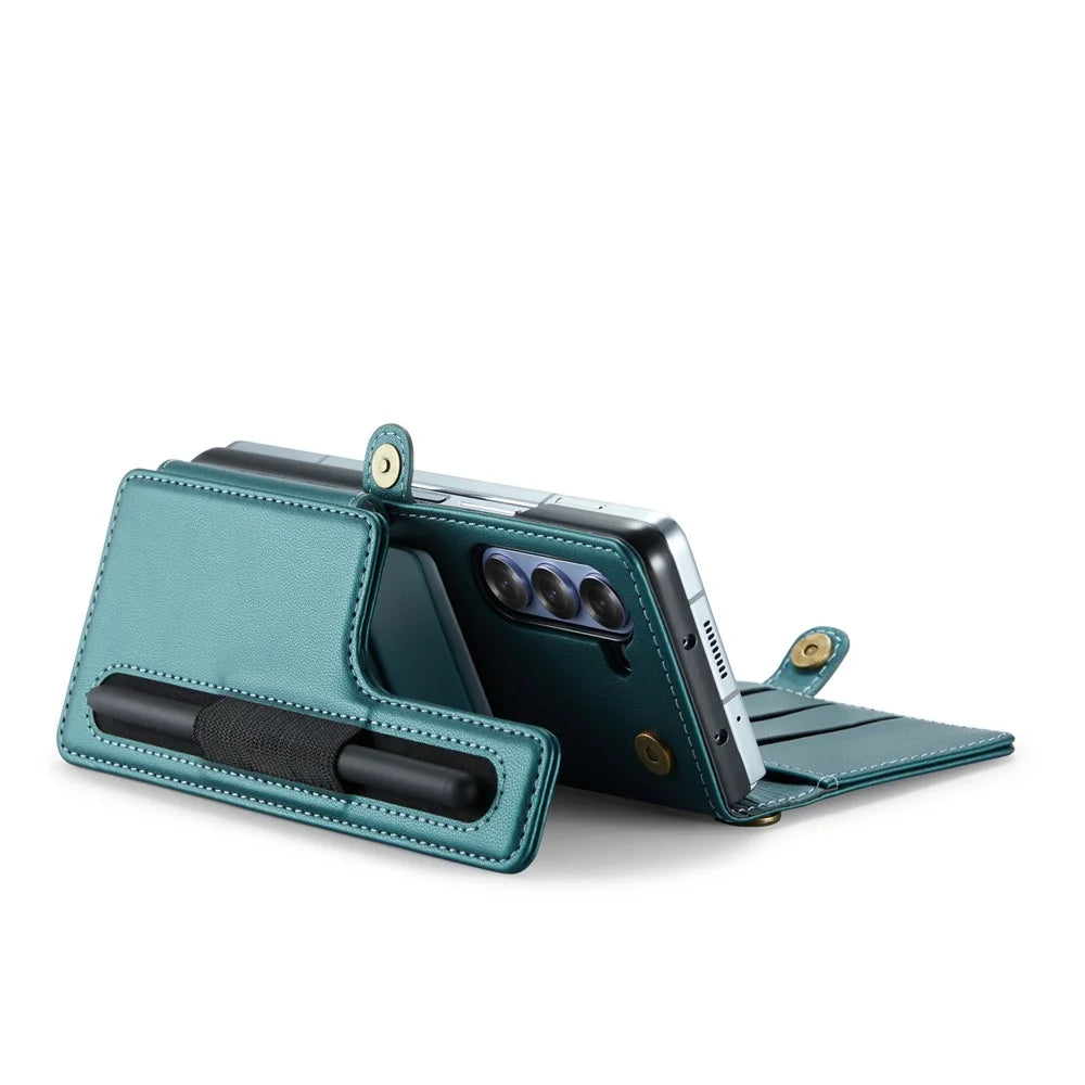CASEME For Samsung Galaxy Z Fold6 5G Case  C22 Series  Leather+TPU Cover RFID Blocking 7 Card Slots - Green - 4