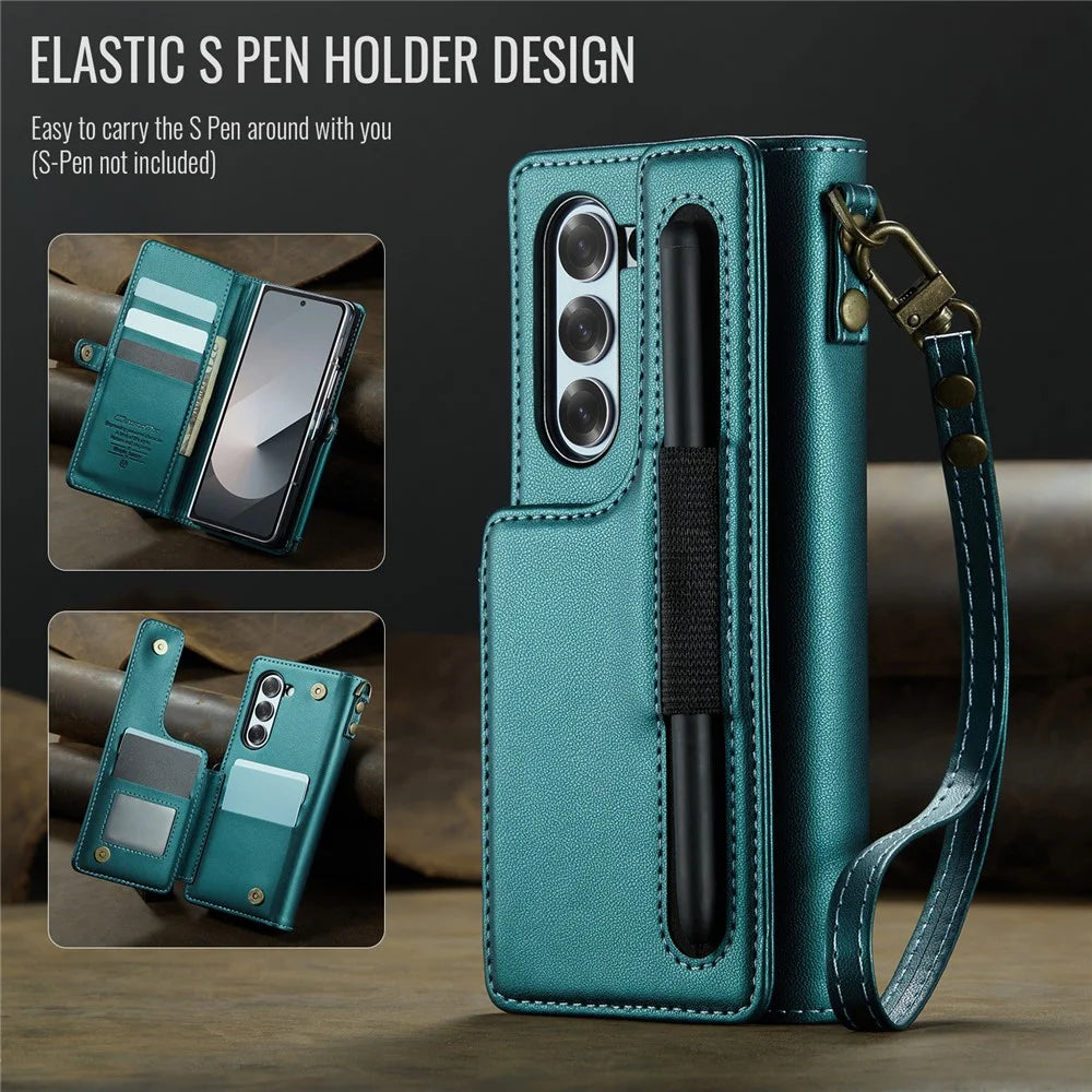 CASEME For Samsung Galaxy Z Fold6 5G Case  C22 Series  Leather+TPU Cover RFID Blocking 7 Card Slots - Green - 6
