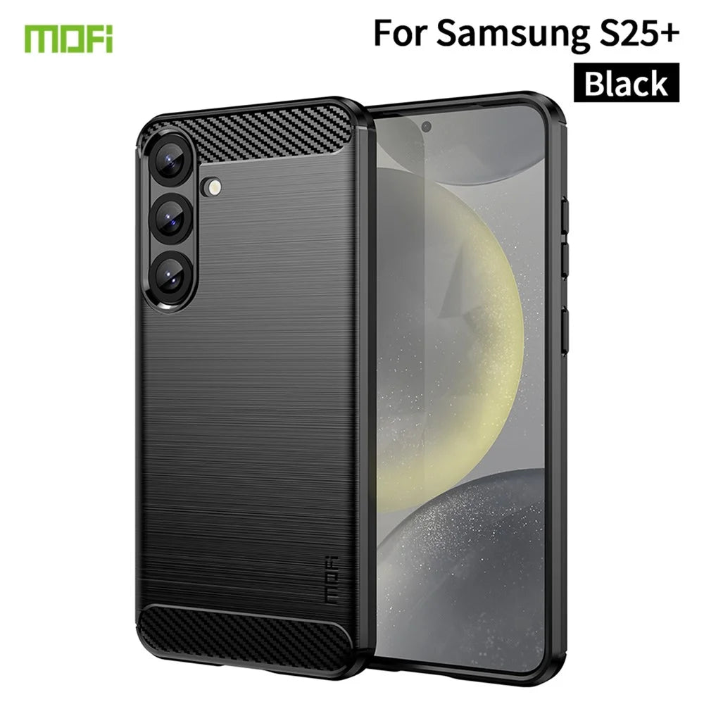 MOFI For Samsung Galaxy S25+ Back Cover  Brushed Texture Carbon Fiber Soft TPU Case - Black - 2