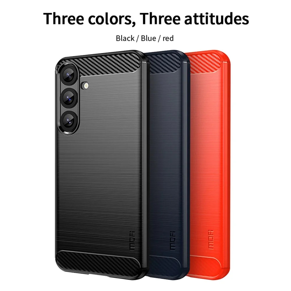 MOFI For Samsung Galaxy S25+ Back Cover  Brushed Texture Carbon Fiber Soft TPU Case - Black - 3