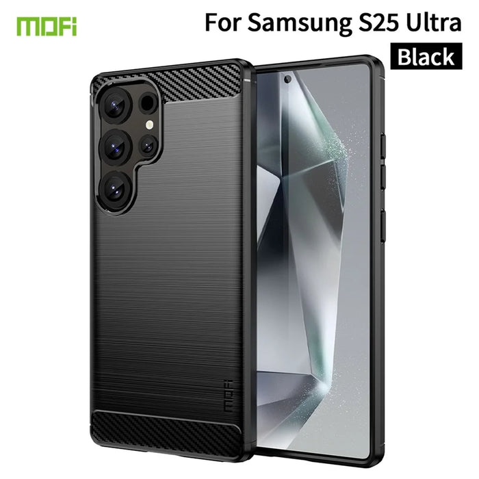 MOFI For Samsung Galaxy S25 Ultra Back Cover  Brushed Texture Carbon Fiber Soft TPU Case - Black - 2