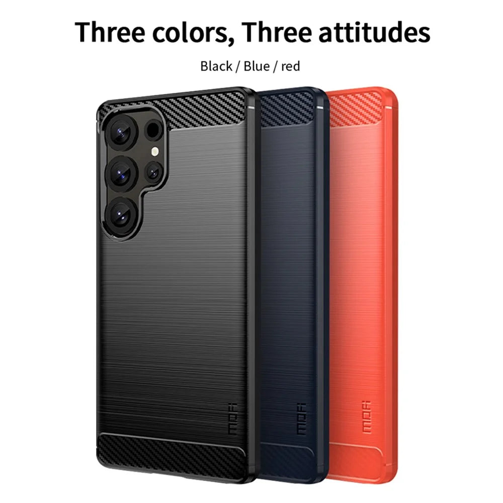 MOFI For Samsung Galaxy S25 Ultra Back Cover  Brushed Texture Carbon Fiber Soft TPU Case - Black - 3