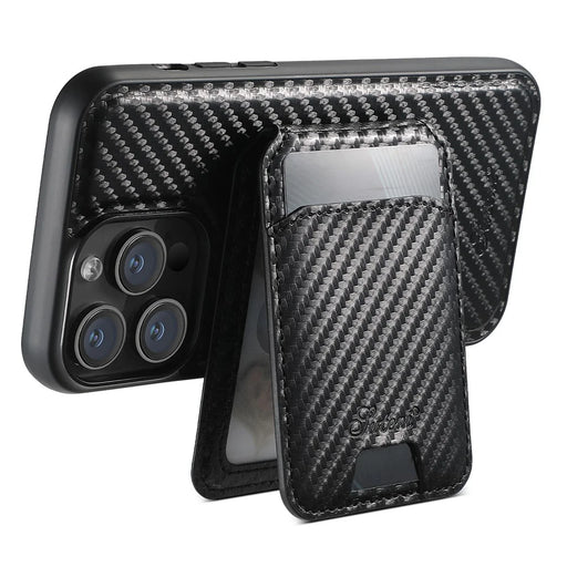 SUTENI H18 For iPhone 12 Pro Max Magnetic Case Carbon Fiber Texture Leather+TPU Cover with Detachable Card Bag - 2