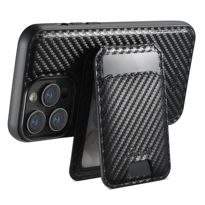 SUTENI H18 For iPhone 12 Pro Max Magnetic Case Carbon Fiber Texture Leather+TPU Cover with Detachable Card Bag - 2