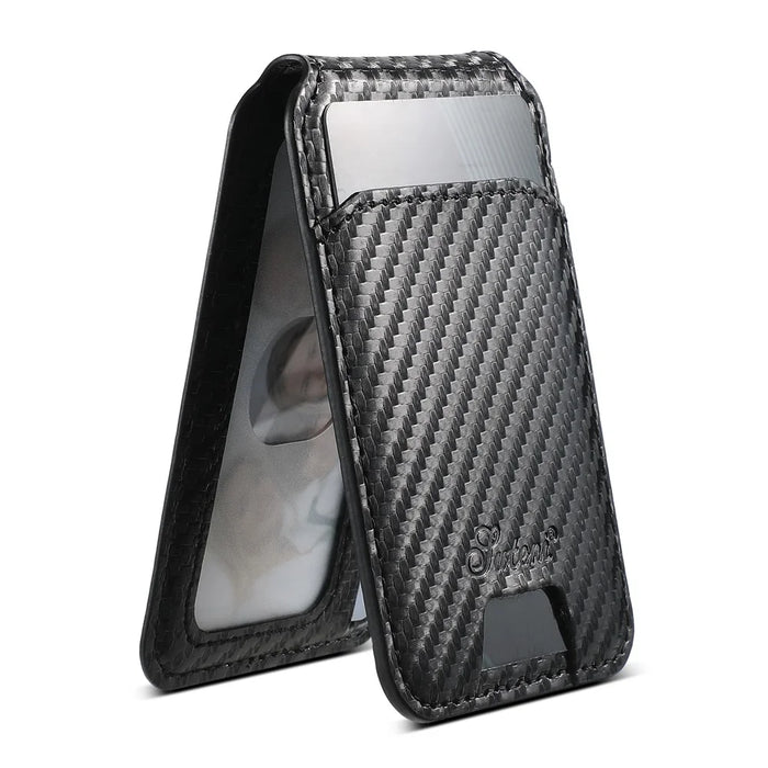 SUTENI H18 For iPhone 15 Pro Max Magnetic Case Carbon Fiber Texture Leather+TPU Cover with Detachable Card Bag - 2