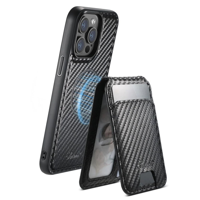 SUTENI H18 For iPhone 15 Pro Max Magnetic Case Carbon Fiber Texture Leather+TPU Cover with Detachable Card Bag - 4