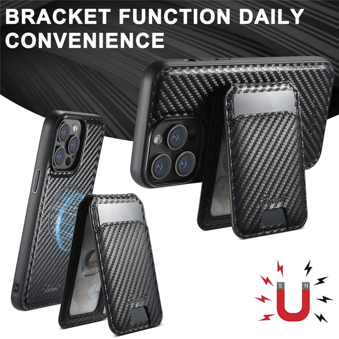 SUTENI H18 For iPhone 15 Pro Max Magnetic Case Carbon Fiber Texture Leather+TPU Cover with Detachable Card Bag - 7