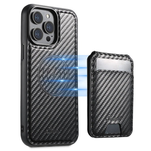 SUTENI H18 For iPhone 14 Pro Magnetic Case Carbon Fiber Texture Leather+TPU Cover with Detachable Card Bag - 1