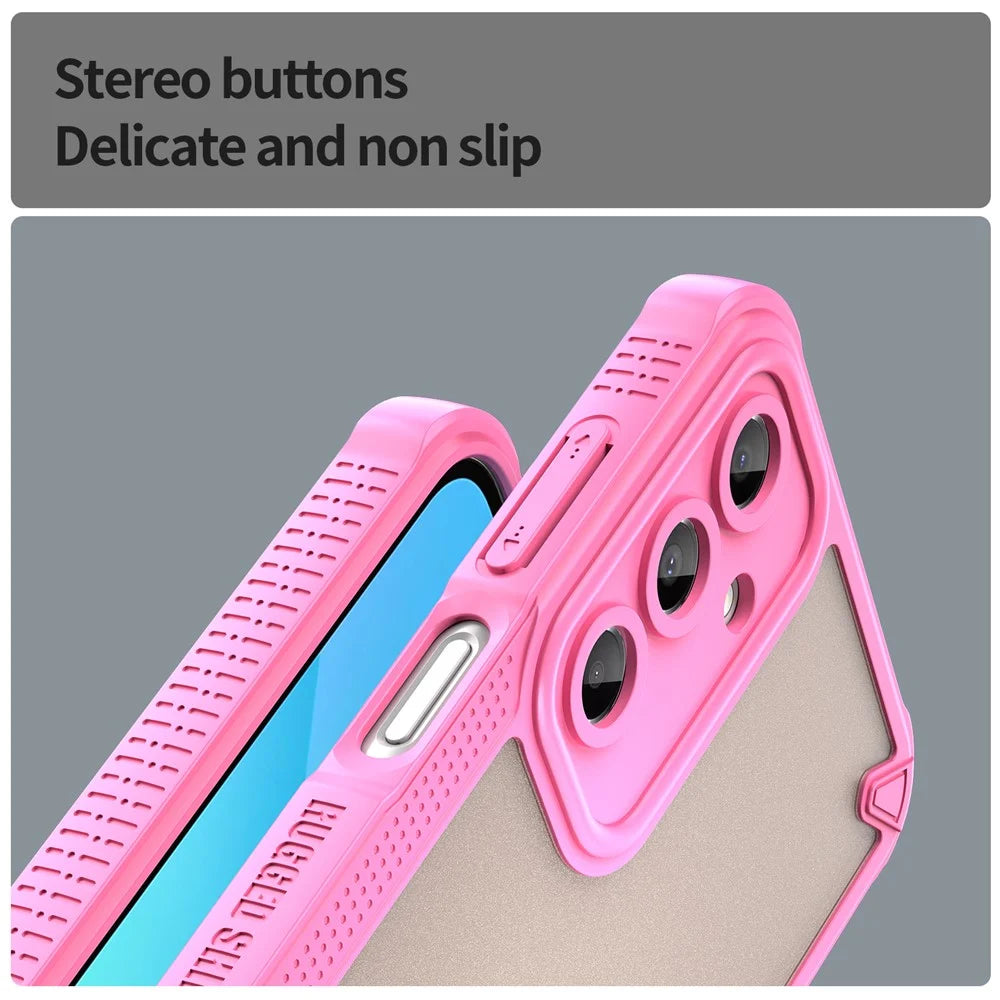 Armor Series For Samsung Galaxy A16 5G / 4G Case PC+TPU Semi-Transparent Frosted Finish Protective Phone Cover - Pink - 6