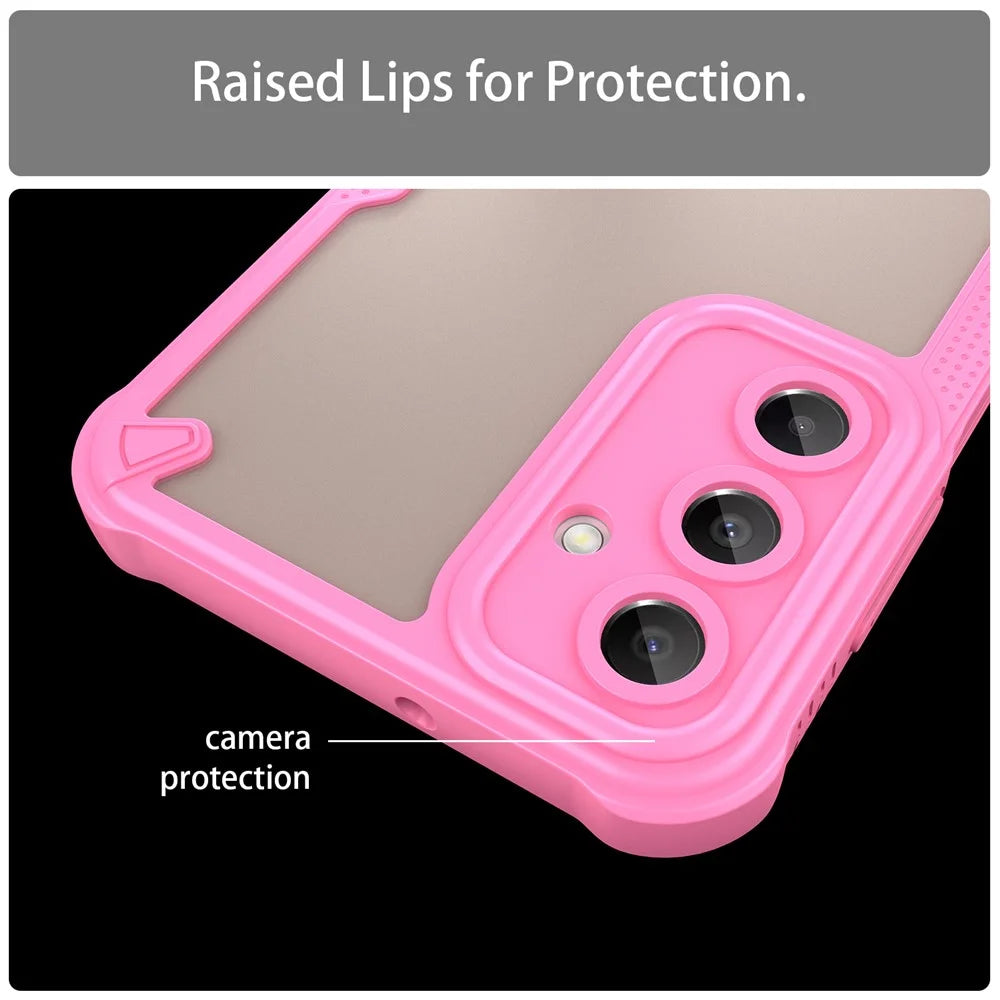 Armor Series For Samsung Galaxy A16 5G / 4G Case PC+TPU Semi-Transparent Frosted Finish Protective Phone Cover - Pink - 7