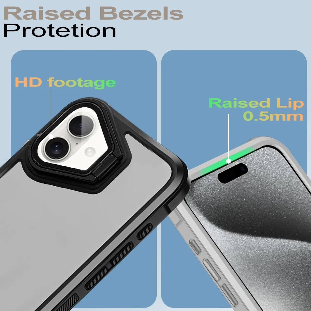 For iPhone 16 Case with Lens Cover Kickstand Skin-Touch PC+TPU Phone Protector - Blue - 5