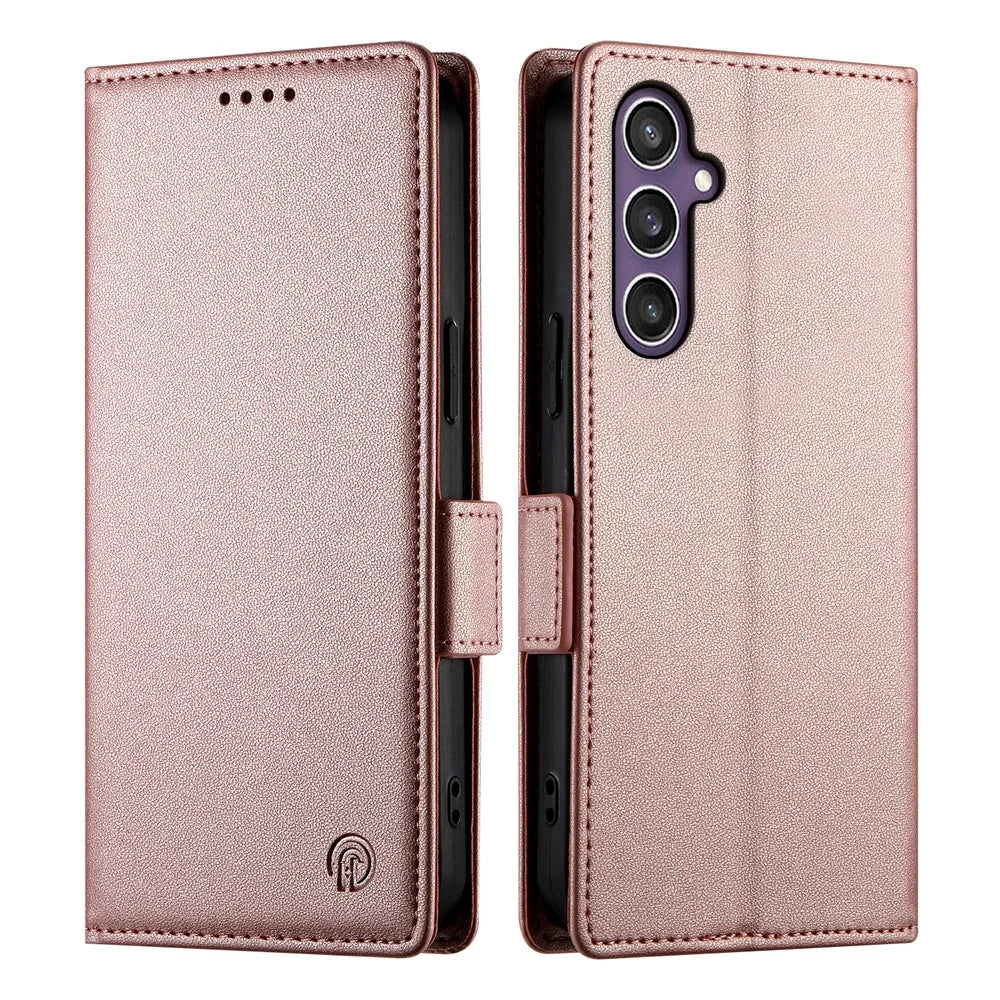 DF-010 For Samsung Galaxy S25 Stand Case PU Leather Wallet Phone Cover - Rose Gold - 1