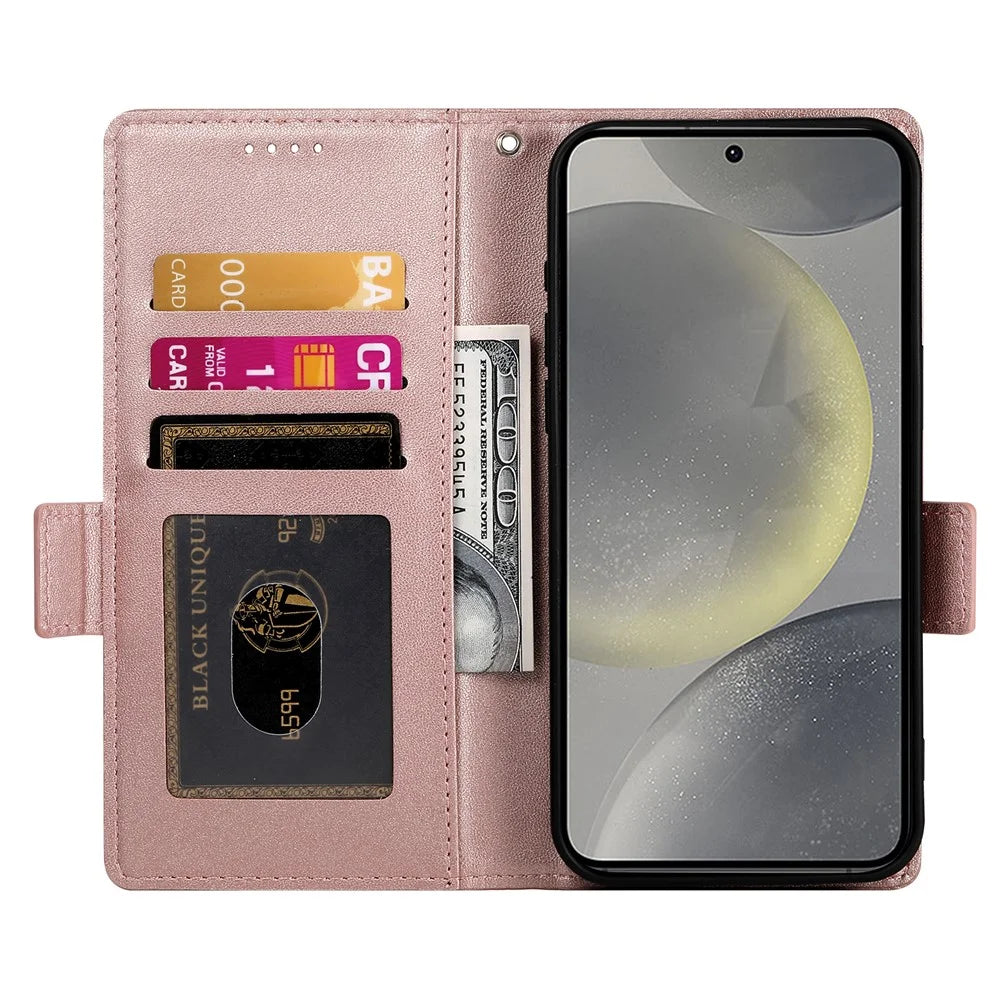 DF-010 For Samsung Galaxy S25 Stand Case PU Leather Wallet Phone Cover - Rose Gold - 2
