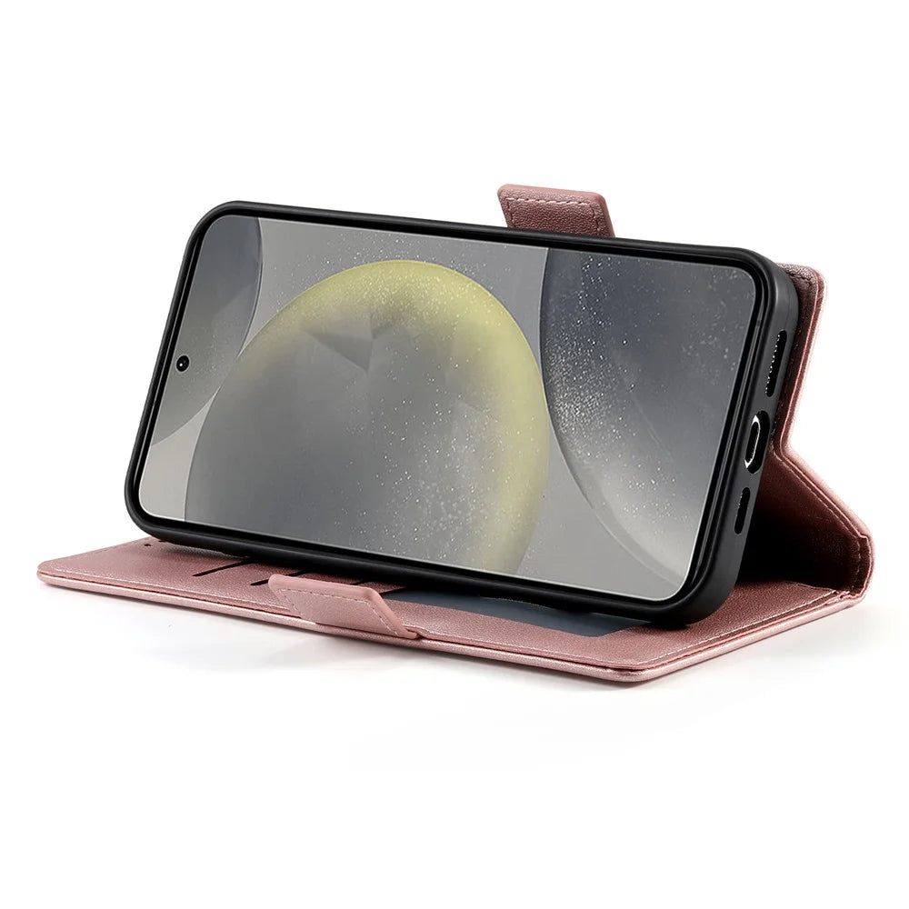 DF-010 For Samsung Galaxy S25 Stand Case PU Leather Wallet Phone Cover - Rose Gold - 3