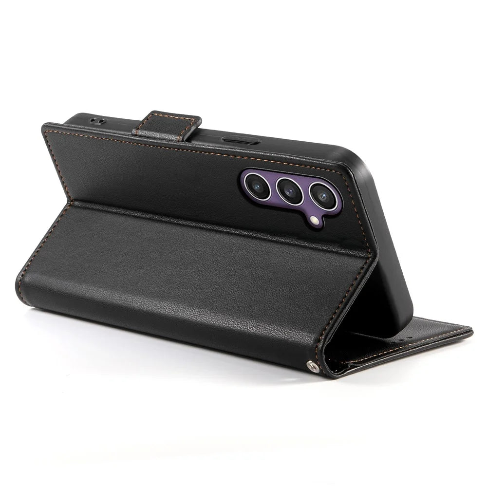DF-010 For Samsung Galaxy S25+ Stand Case PU Leather Wallet Phone Cover - Black - 4
