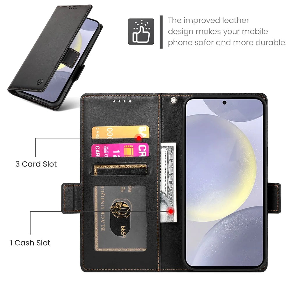 DF-010 For Samsung Galaxy S25+ Stand Case PU Leather Wallet Phone Cover - Black - 6