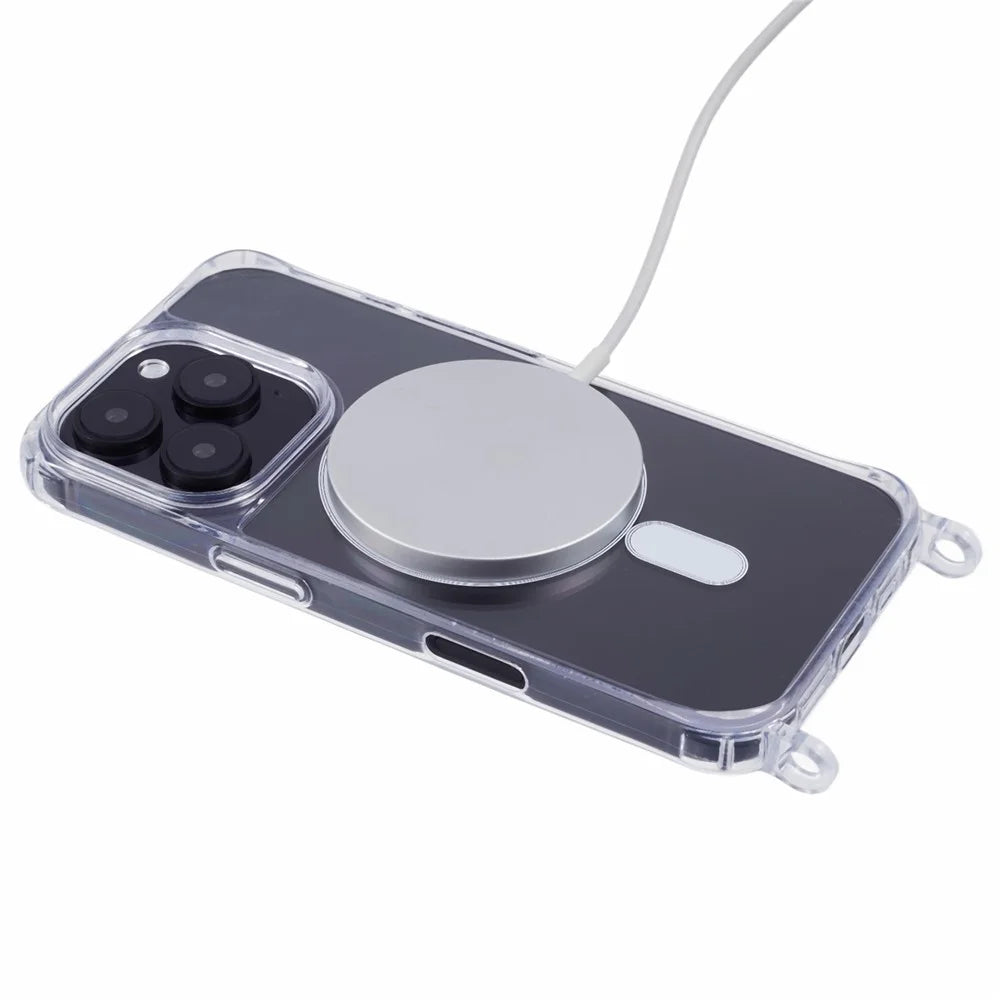 For iPhone 16 Pro Case Compatible with MagSafe TPU+PC 1.5mm Clear Phone Cover with Lanyard Holes - 4