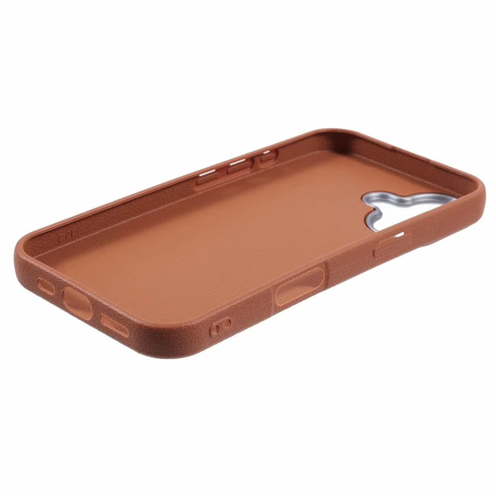 For iPhone 16 Plus Case Electroplating Lens Frame Textured TPU Shockproof Phone Cover - Brown - 4
