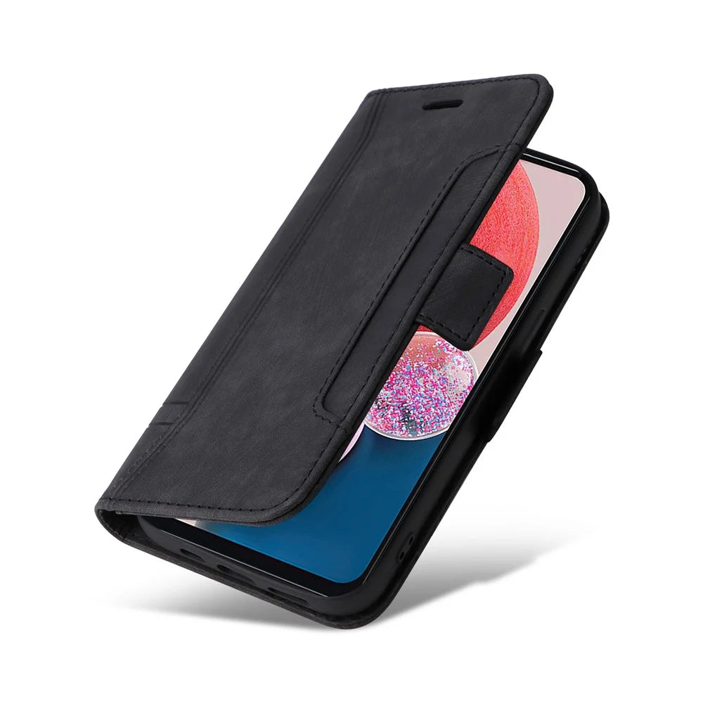 BETOPNICE 001 For Samsung Galaxy A13 4G / A13 5G / A04 4G (164.4mm) / A04s 4G (164.7mm) / M13 5G PU Leather Cover Stitching Line with Strap - Black - 6