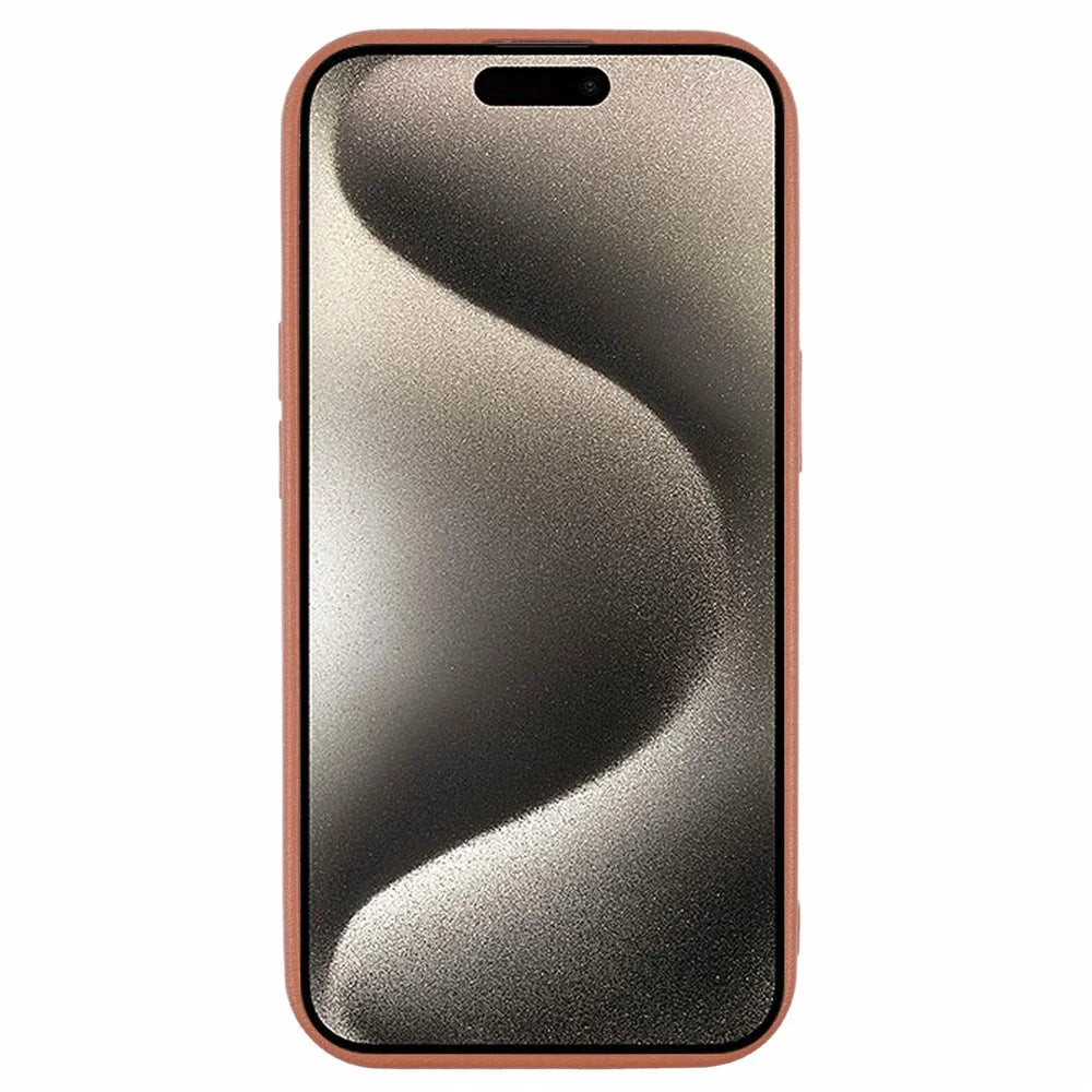 For iPhone 15 Case Electroplating Lens Frame Textured TPU Shockproof Phone Cover - Brown - 2