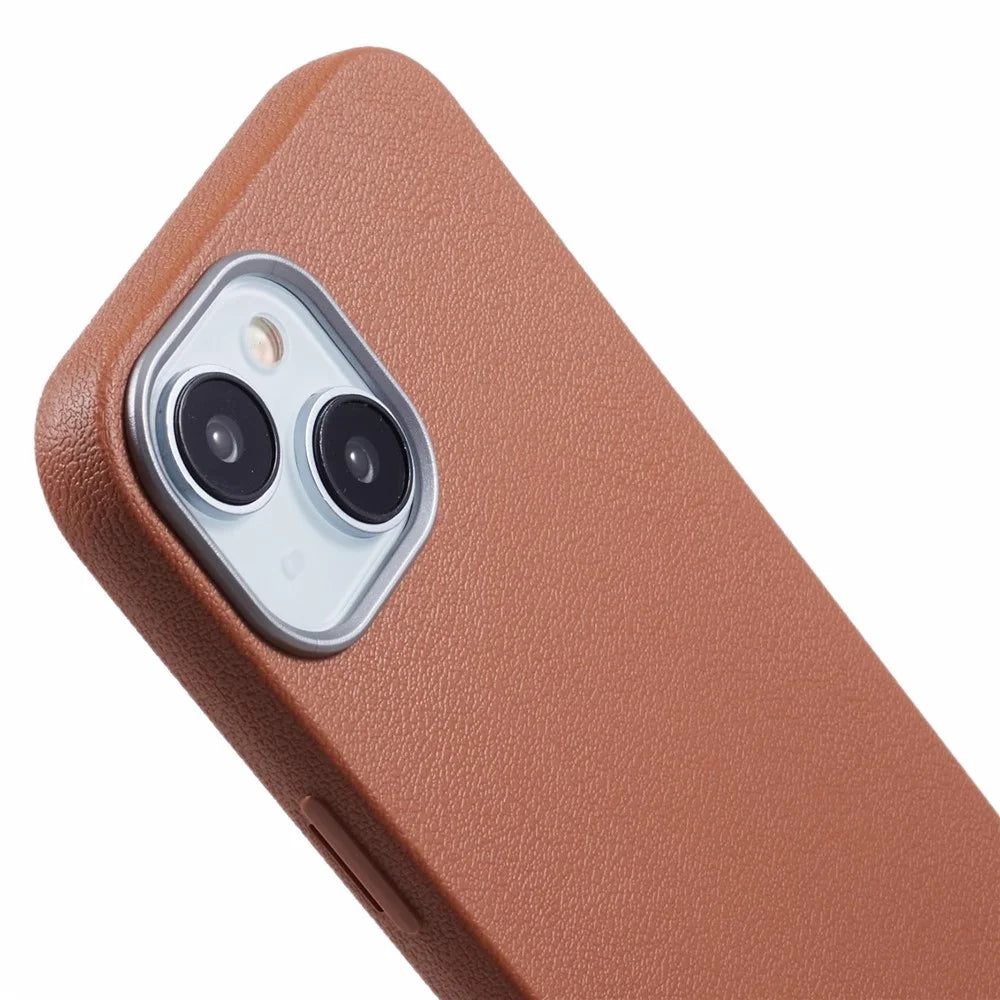 For iPhone 15 Case Electroplating Lens Frame Textured TPU Shockproof Phone Cover - Brown - 6