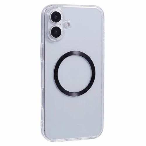 For iPhone 16 Plus Case Compatible with MagSafe CD Vein TPU+Acrylic Phone Cover - Black - 1