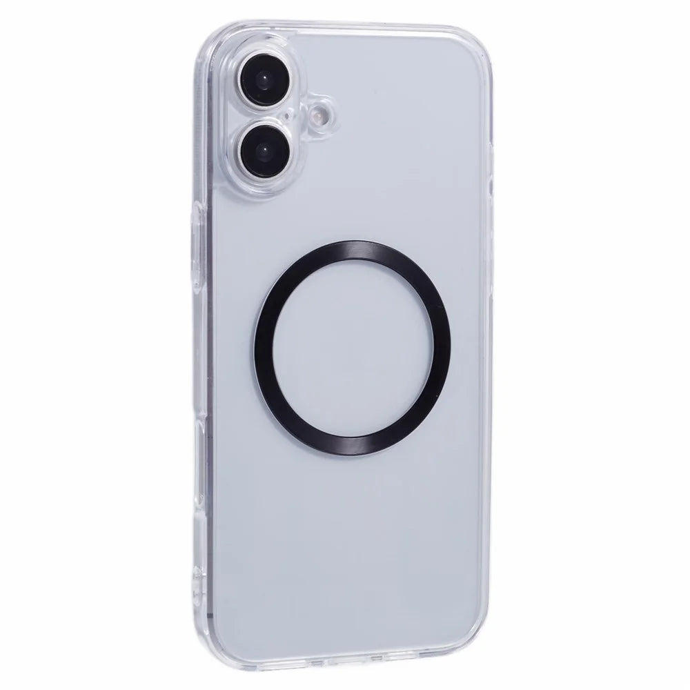 For iPhone 16 Plus Case Compatible with MagSafe CD Vein TPU+Acrylic Phone Cover - Black - 1