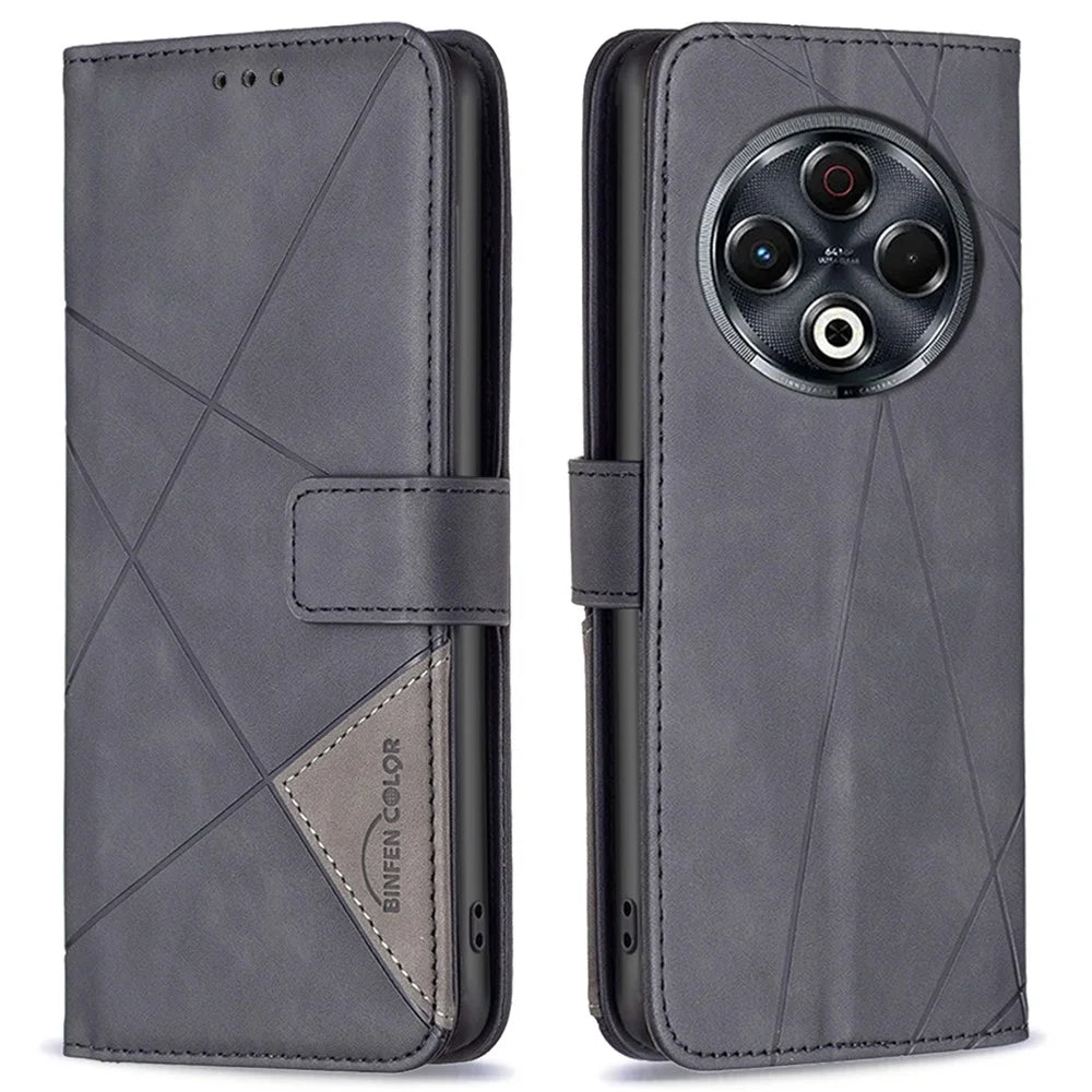 BINFEN COLOR For TECNO Spark 30 4G Phone Cases Wallet Stand Geometry Imprint Leather Cover - Black - 1