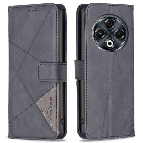 BINFEN COLOR For TECNO Spark 30 4G Phone Cases Wallet Stand Geometry Imprint Leather Cover - Black - 1