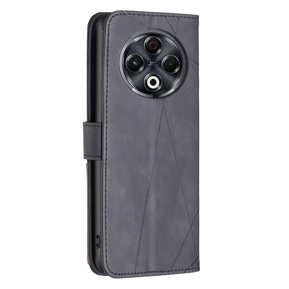 BINFEN COLOR For TECNO Spark 30 4G Phone Cases Wallet Stand Geometry Imprint Leather Cover - Black - 5