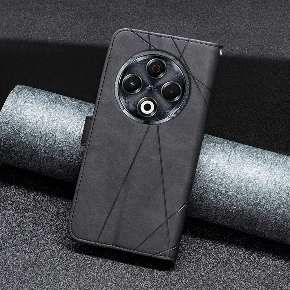BINFEN COLOR For TECNO Spark 30 4G Phone Cases Wallet Stand Geometry Imprint Leather Cover - Black - 7