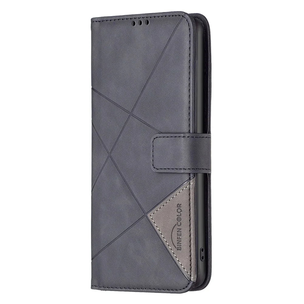 BINFEN COLOR For Google Pixel 9a Phone Cases Wallet Stand Geometry Imprint Leather Cover - Black - 4