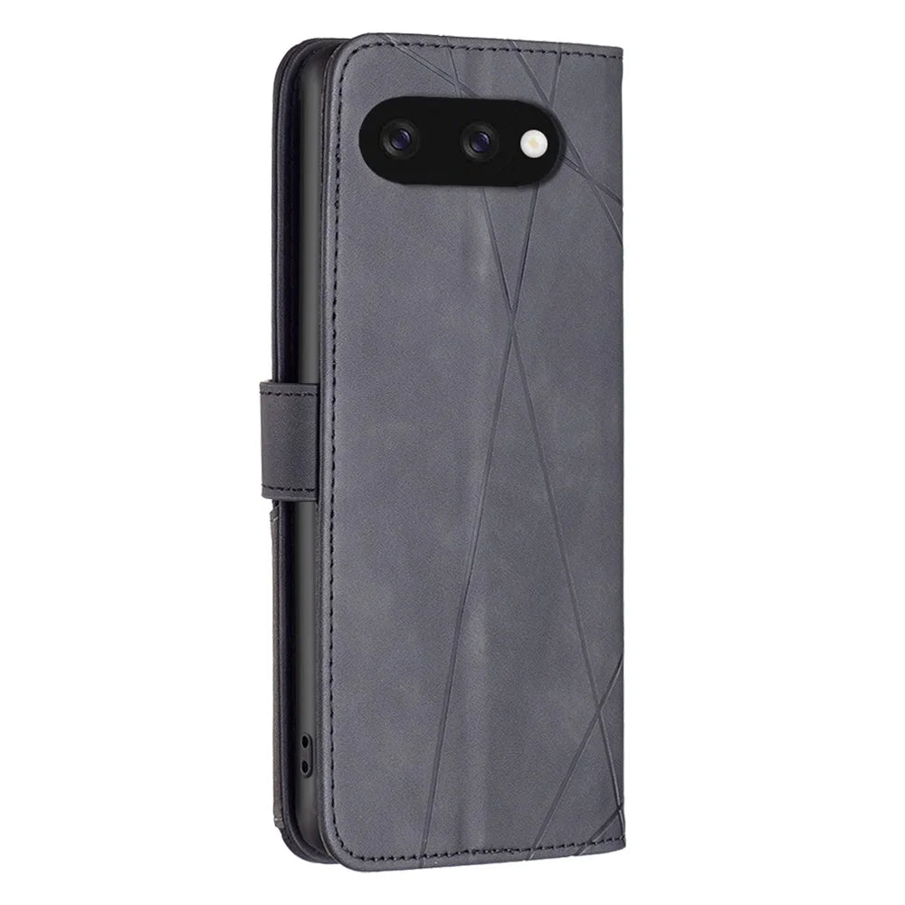 BINFEN COLOR For Google Pixel 9a Phone Cases Wallet Stand Geometry Imprint Leather Cover - Black - 5