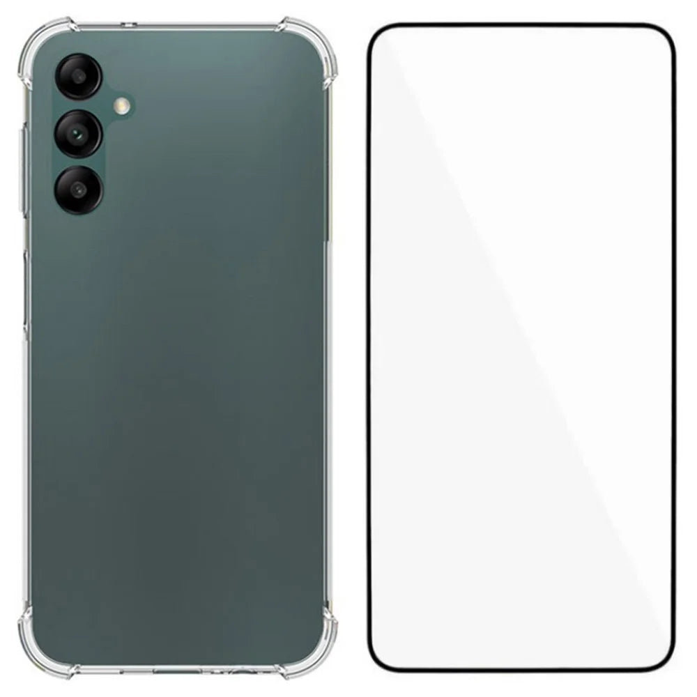 WANLONFENG WL Series for Samsung Galaxy A14 4G / 5G Case 2.0mm Clear TPU Cover with Tempered Glass Film (Big Lens Hole) - 1