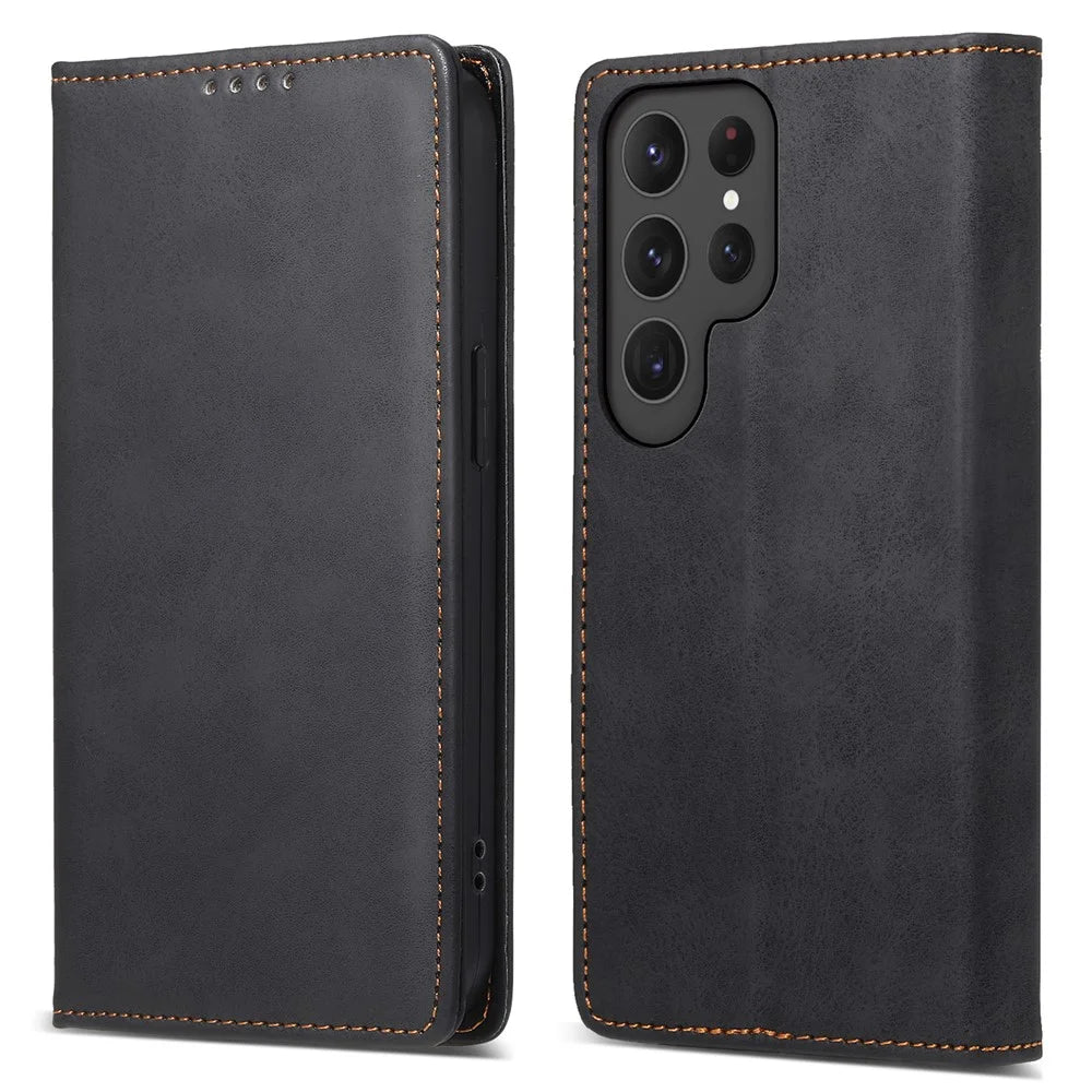 DF-05 For Samsung Galaxy S25 Ultra Wallet Case RFID Blocking PU Leather Phone Cover - Black - 1